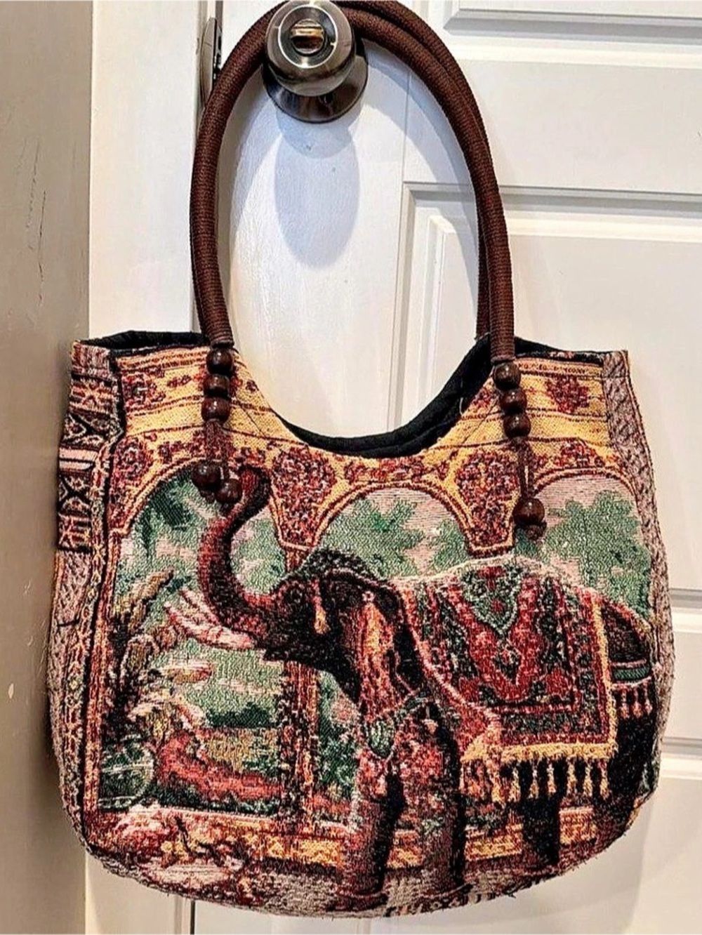 Elephant Tapestry Tote in Brown & Multicolor Like New